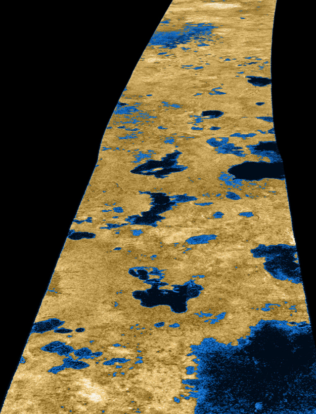 Since 2006, the international Cassini mission has revealed hundreds of lakes and seas spread across the icy surface of Saturn's moon Titan, mostly in its polar regions. These lakes are filled not with water but with hydrocarbons, a form of organic compound that is also found naturally on Earth and includes methane.