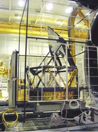 The telescope frame mounted on the test fixture using thermally isolating struts. Image courtesy of and © 2004 Alcatel Space.
