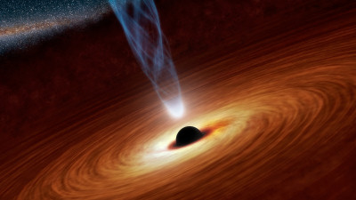 Illustration: rapidly rotating black hole accreting matter